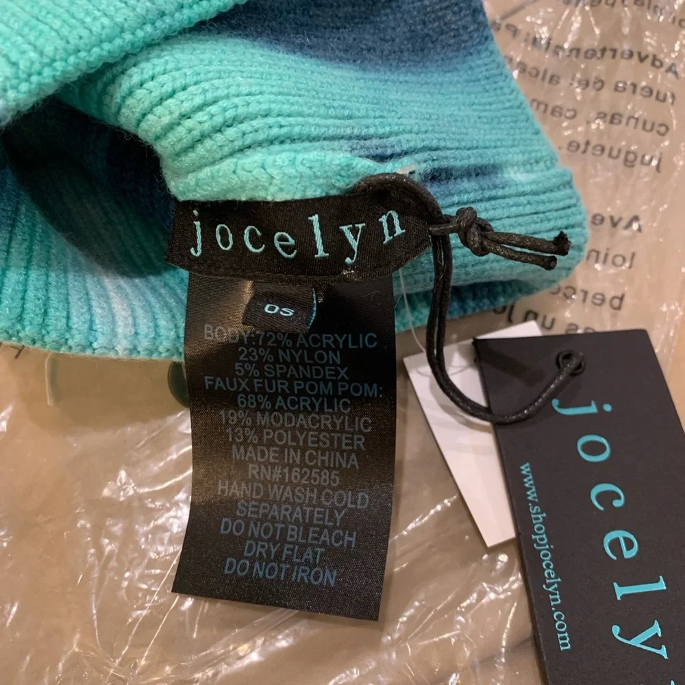 jocelyn Aqua Tie-Dye Beanie with White Pom